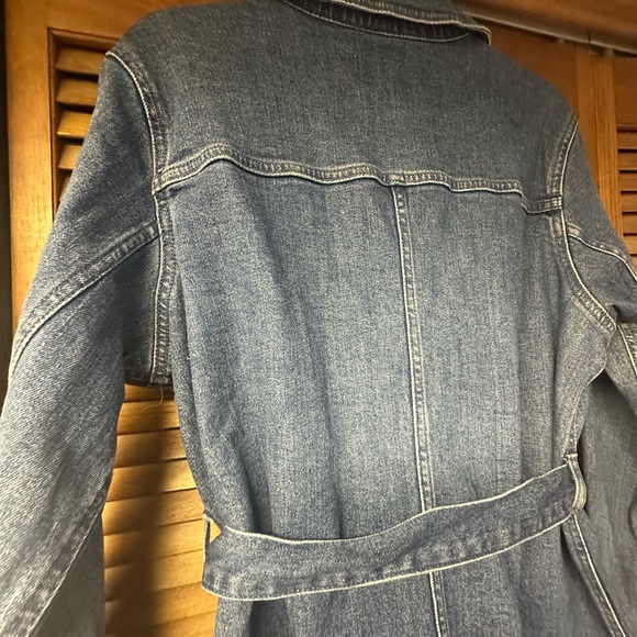 Vintage Old Navy Dark Wash Denim Blue Jean Belted Barn Jacket Size Large EUC - Picture 8 of 8